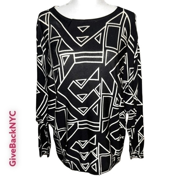 𝅺RALPH Lauren Boatneck Top in Black & White Geometrical Design Size M - Picture 1 of 4